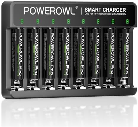 Baterías AAA Recargables POWEROWL 1.5V de Litio con Cargador, Paquete de 8 Baterías de 1300mWh y Cargador Rápido Tipo-C de 8 Ranuras - imagen 1