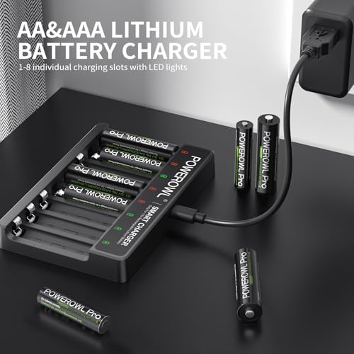Baterías AAA Recargables POWEROWL 1.5V de Litio con Cargador, Paquete de 8 Baterías de 1300mWh y Cargador Rápido Tipo-C de 8 Ranuras - imagen 5