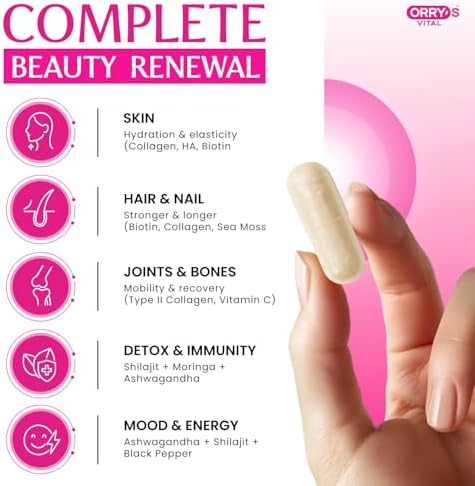 Colágeno Hidrolizado en Péptidos para Mujeres y Hombres – Tipos I, II, III, V, X con Shilajit, Moringa, Ashwagandha, Musgo Marino, Ácido Hialurónico - imagen 3