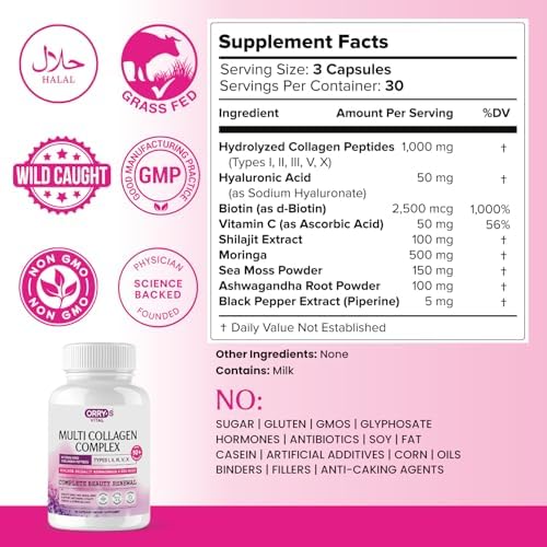 Colágeno Hidrolizado en Péptidos para Mujeres y Hombres – Tipos I, II, III, V, X con Shilajit, Moringa, Ashwagandha, Musgo Marino, Ácido Hialurónico - imagen 8