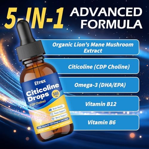 Elysx Gotas Líquidas de Citicolina 500mg, Suplemento para Niños y Adultos, Apoyo para la Salud Cerebral y Concentración con Extracto de Melena de - imagen 3