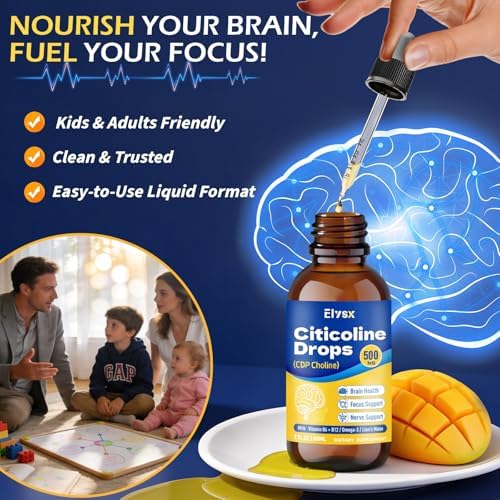 Elysx Gotas Líquidas de Citicolina 500mg, Suplemento para Niños y Adultos, Apoyo para la Salud Cerebral y Concentración con Extracto de Melena de - imagen 7