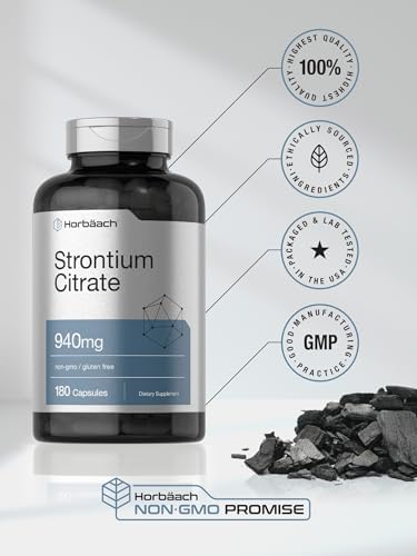 Horbäach Citrato de Estroncio 940 mg | 180 Cápsulas | Suplemento Sin OGM y Libre de Gluten - imagen 6