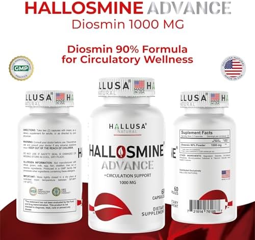Cápsulas Hallosmine Advance 1000mg de Diosmina – Suplemento Max Fuerza para Circulación y Venas, Salud Vascular, 60 Contenidos - imagen 3