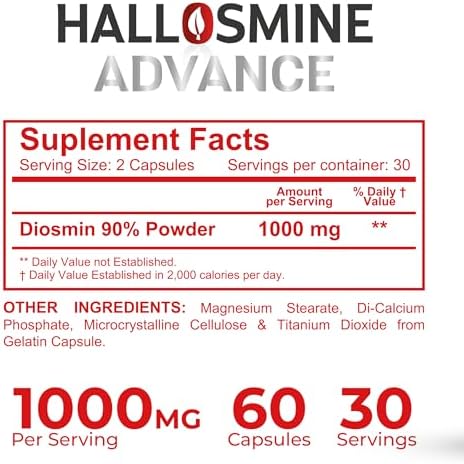 Cápsulas Hallosmine Advance 1000mg de Diosmina – Suplemento Max Fuerza para Circulación y Venas, Salud Vascular, 60 Contenidos - imagen 6