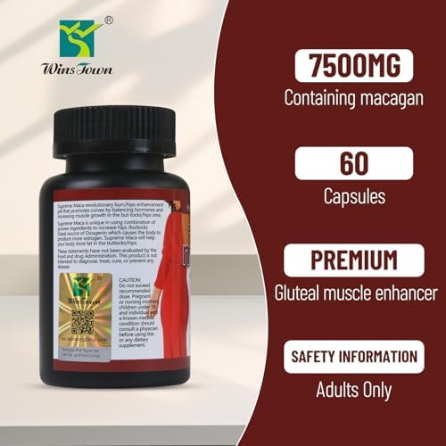 Cápsulas Wins Town Maca Plus, 7500mg Aumentador de Glúteos con Raíz de Maca, Vitaminas para Curvas Extremas de Mujer, 60 Unidades - imagen 6