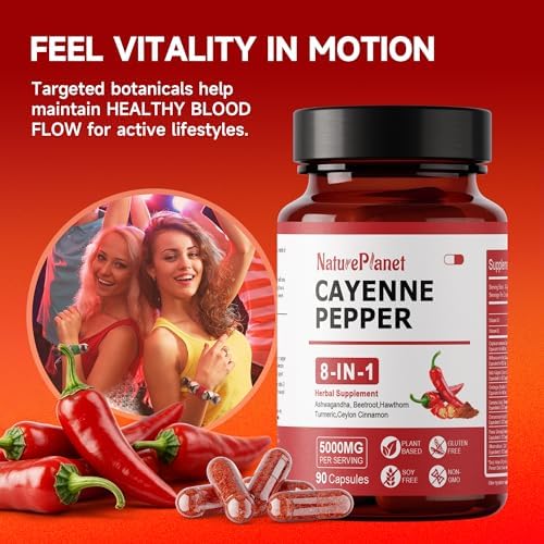 Cápsulas de Pimienta de Cayena Vascu Flow | Suplementos Orgánicos de Capsaicina con Betabel, Ashwagandha, Espino, Cúrcuma, Canela y Ginseng para - imagen 3