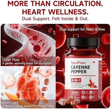 Cápsulas de Pimienta de Cayena Vascu Flow | Suplementos Orgánicos de Capsaicina con Betabel, Ashwagandha, Espino, Cúrcuma, Canela y Ginseng para - imagen 4