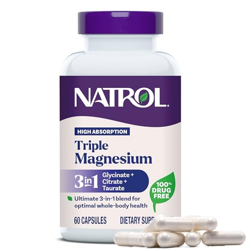 Suplemento Natrol Triple Complejo de Magnesio, Glicinato, Citrato y Taurato 200mg, Alta Absorción, Apoyo para el Bienestar Total, 60 Cápsulas - imagen 1