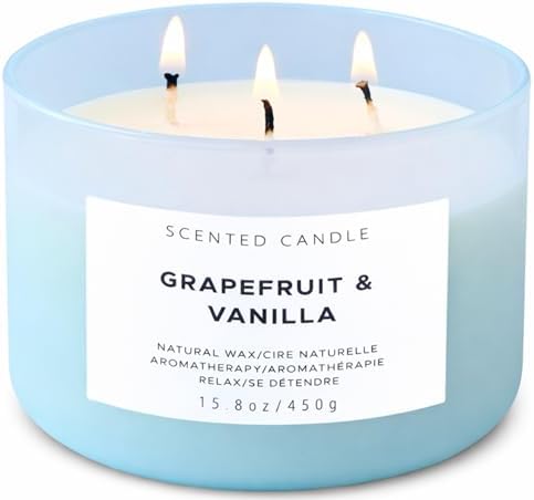 Vela Aromática de Pomelo y Vainilla de 3 Mechas | Vela Grande de 15.8 oz para el Hogar | Regalo de Vela de Lujo con Aroma a Cítricos y Vainilla - imagen 1