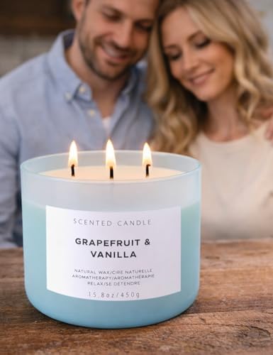 Vela Aromática de Pomelo y Vainilla de 3 Mechas | Vela Grande de 15.8 oz para el Hogar | Regalo de Vela de Lujo con Aroma a Cítricos y Vainilla - imagen 3