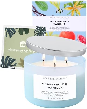 Vela Aromática de Pomelo y Vainilla de 3 Mechas | Vela Grande de 15.8 oz para el Hogar | Regalo de Vela de Lujo con Aroma a Cítricos y Vainilla - imagen 6