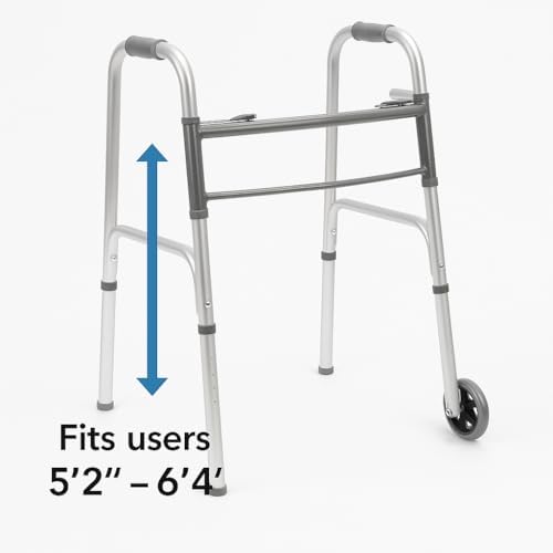 Andador Plegable de Aluminio Med Mart con Ruedas Frontales de 5 Pulgadas, Altura Ajustable - Ayuda de Movilidad con Soporte Mejorado - imagen 3