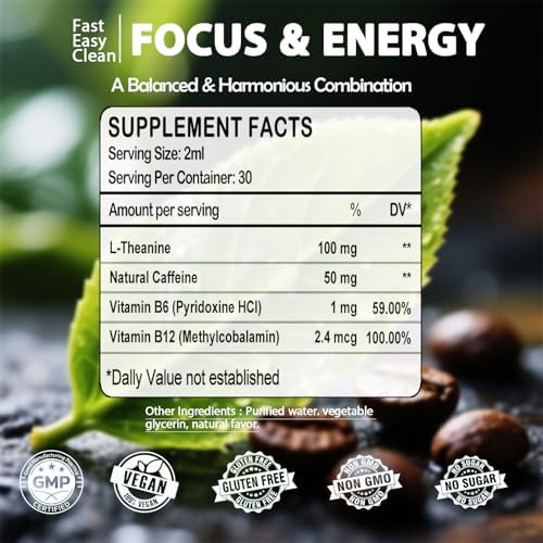 WellVeraVida Gotas Líquidas de L Teanina con Cafeína, Alta Potencia 100mg, Vitamina B12 y B6, Nootrópico Natural para Energía y Enfoque, 6X Más - imagen 7