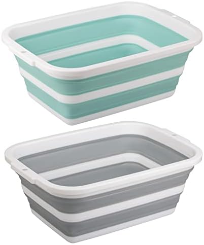 Juego de 2 Cubetas Plegables de 8.5L, Tinas de Plástico Portátiles para el Hogar y Jardín, Lavabo de Campamento con Bisel de Plástico Reforzado - imagen 1