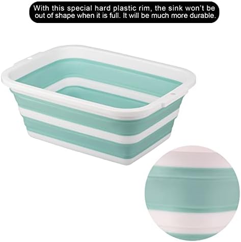 Juego de 2 Cubetas Plegables de 8.5L, Tinas de Plástico Portátiles para el Hogar y Jardín, Lavabo de Campamento con Bisel de Plástico Reforzado - imagen 4