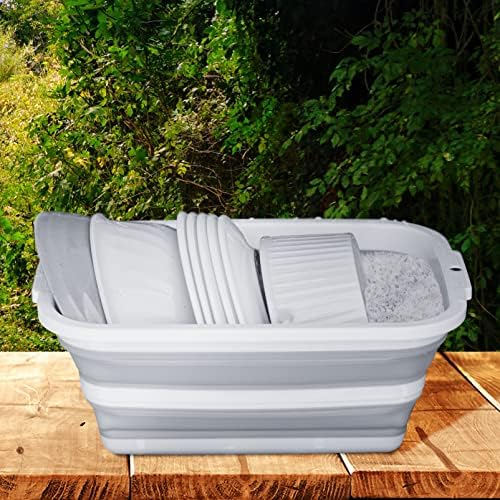 Juego de 2 Cubetas Plegables de 8.5L, Tinas de Plástico Portátiles para el Hogar y Jardín, Lavabo de Campamento con Bisel de Plástico Reforzado - imagen 5