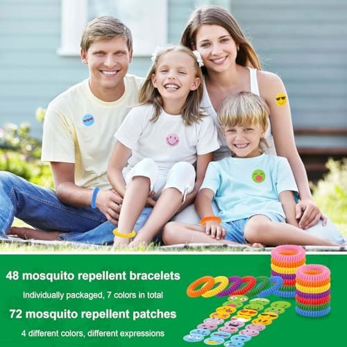 Paquete de 48 Pulseras Repelentes de Mosquitos con 72 Parches, Pulseras y Calcomanías Individualmente Envuelta para Camping y Actividades al Aire - imagen 5