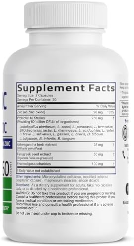 Bronson Probiótico Masculino 50 Mil Millones CFU con Prebiótico, Ashwagandha, Fenogreco y Zinc, 60 Cápsulas Vegetarianas, Apoya Digestión y Función - imagen 2