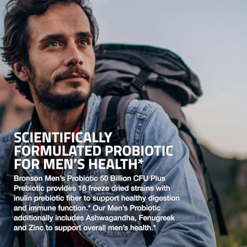 Bronson Probiótico Masculino 50 Mil Millones CFU con Prebiótico, Ashwagandha, Fenogreco y Zinc, 60 Cápsulas Vegetarianas, Apoya Digestión y Función - imagen 3