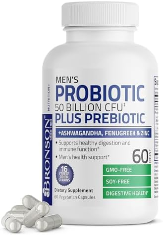 Bronson Probiótico Masculino 50 Mil Millones CFU con Prebiótico, Ashwagandha, Fenogreco y Zinc, 60 Cápsulas Vegetarianas, Apoya Digestión y Función - imagen 5