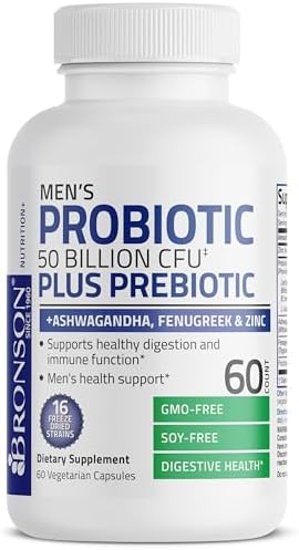 Bronson Probiótico Masculino 50 Mil Millones CFU con Prebiótico, Ashwagandha, Fenogreco y Zinc, 60 Cápsulas Vegetarianas, Apoya Digestión y Función - imagen 6