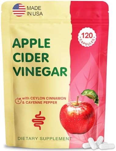 Cápsulas de Vinagre de Manzana Yerhove con Madre, Suplementos de ACV con Pimienta de Cayena Orgánica y Canela de Ceilán, Inulina, Probióticos, 120 Ct - imagen 1