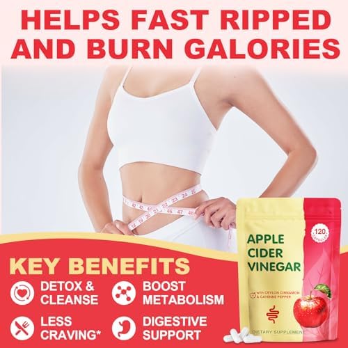Cápsulas de Vinagre de Manzana Yerhove con Madre, Suplementos de ACV con Pimienta de Cayena Orgánica y Canela de Ceilán, Inulina, Probióticos, 120 Ct - imagen 3