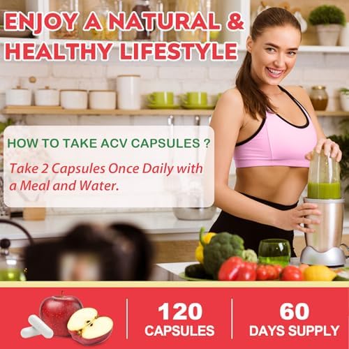 Cápsulas de Vinagre de Manzana Yerhove con Madre, Suplementos de ACV con Pimienta de Cayena Orgánica y Canela de Ceilán, Inulina, Probióticos, 120 Ct - imagen 7