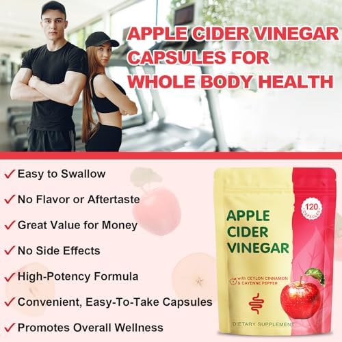 Cápsulas de Vinagre de Manzana Yerhove con Madre, Suplementos de ACV con Pimienta de Cayena Orgánica y Canela de Ceilán, Inulina, Probióticos, 120 Ct - imagen 8