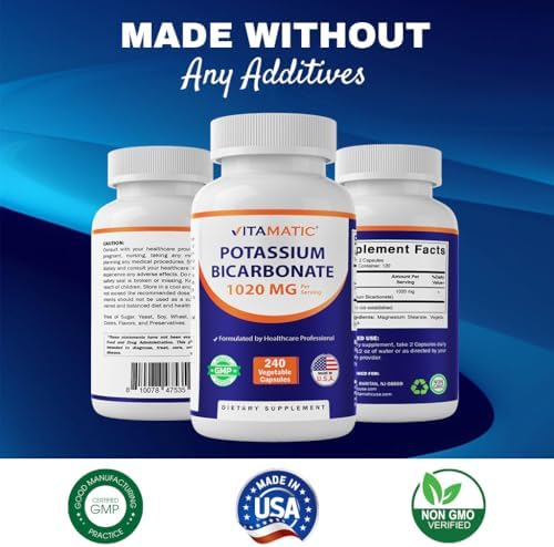Suplemento de Bicarbonato de Potasio Vitamatic, 1020 mg, 240 Cápsulas Vegetales - Sin OGM - Libre de Gluten - Hecho en EE. UU. - imagen 3