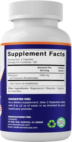 Suplemento de Bicarbonato de Potasio Vitamatic, 1020 mg, 240 Cápsulas Vegetales - Sin OGM - Libre de Gluten - Hecho en EE. UU. - imagen 6