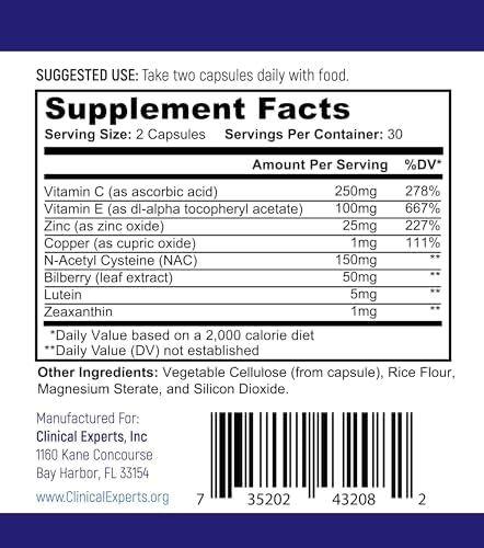 Suplemento de Vitaminas y Minerales para la Salud Ocular Navan EyeRx Antioxidante AREDS 2 - Luteína, Zeaxantina, NAC, Arándano, Zinc, Vitamina C - 60 - imagen 3