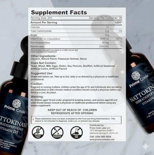 Suplemento de Nattokinase Code | Gotas Líquidas de Nattokinase y Serratiopeptidase | Alta Absorción | Sin OGM | Sin Gluten - imagen 2