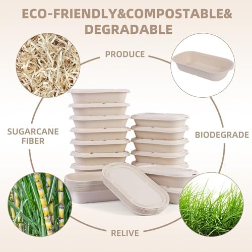 Contenedores Desechables Wonmain 60 Pcs (29 oz) para Comida, Ensaladas y Sándwiches, Biodegradables y Compostables, A Prueba de Microondas y - imagen 3