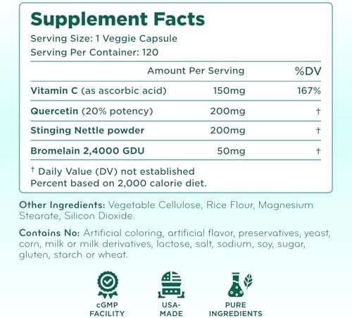 Suplemento de Soporte Inmunológico Histamine Guard - Bloqueador de Histamina con Ortiga, Vitamina C, Bromelina y Quercetina - No Causa Somnolencia - imagen 2