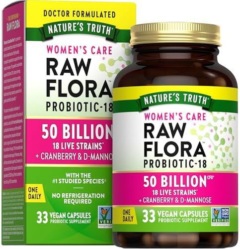 Probióticos Raw Flora para Mujeres | 50 Mil Millones de CFU | 33 Cápsulas | Con Arándano y D-Mannosa | Suplemento Vegano, Sin OGM y Sin Gluten - imagen 1