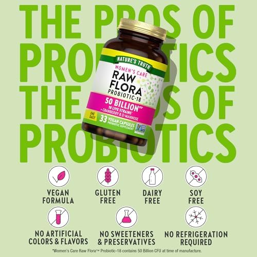 Probióticos Raw Flora para Mujeres | 50 Mil Millones de CFU | 33 Cápsulas | Con Arándano y D-Mannosa | Suplemento Vegano, Sin OGM y Sin Gluten - imagen 4