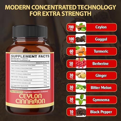 Suplemento Premium de Canela de Ceilán con Berberina - 8 en 1: Cúrcuma, Jengibre, Gymnema y Más - Vitalidad Corporal, Cardiaca y General - 180 - imagen 2