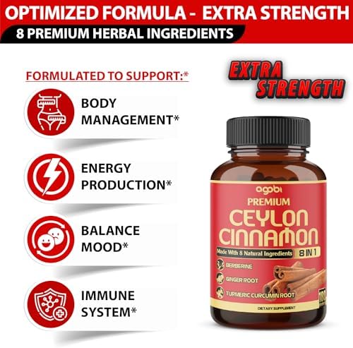 Suplemento Premium de Canela de Ceilán con Berberina - 8 en 1: Cúrcuma, Jengibre, Gymnema y Más - Vitalidad Corporal, Cardiaca y General - 180 - imagen 3
