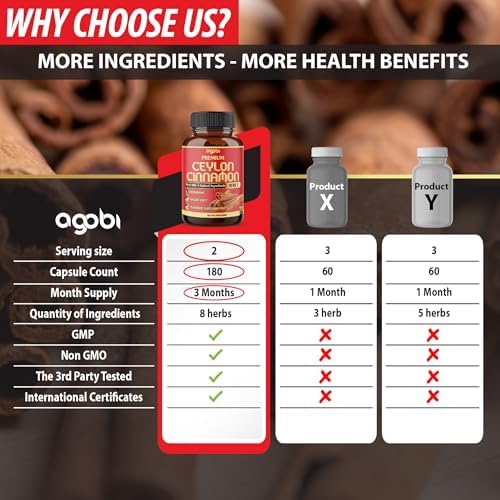 Suplemento Premium de Canela de Ceilán con Berberina - 8 en 1: Cúrcuma, Jengibre, Gymnema y Más - Vitalidad Corporal, Cardiaca y General - 180 - imagen 4