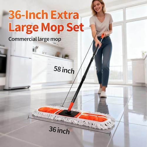 Mopa Comercial Grande de 36 para Pisos Industriales, Mármol, Laminado, Cerámica y Concreto - Mopa Seco de Mango Largo para Limpieza en Hogar y - imagen 2