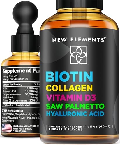 Biotina Líquida para el Crecimiento del Cabello 10000mcg | Suplementos de Biotina y Colágeno con Saw Palmetto y Ácido Hialurónico | Gotas de Biotina - imagen 1