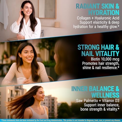 Biotina Líquida para el Crecimiento del Cabello 10000mcg | Suplementos de Biotina y Colágeno con Saw Palmetto y Ácido Hialurónico | Gotas de Biotina - imagen 5