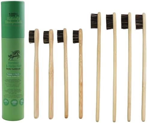 Cepillos de Dientes de Bambú Gaia Guy con Cerdas de Caballo - Paquete Familiar (Sin Nylon) - Compostables y Biodegradables - 4 Niños y 4 Adultos - imagen 1