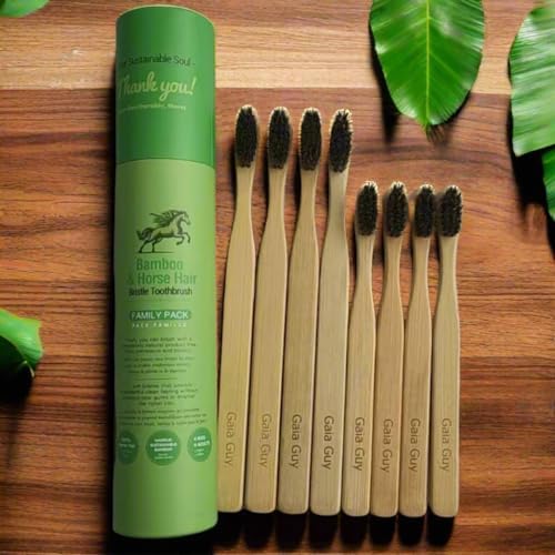 Cepillos de Dientes de Bambú Gaia Guy con Cerdas de Caballo - Paquete Familiar (Sin Nylon) - Compostables y Biodegradables - 4 Niños y 4 Adultos - imagen 5