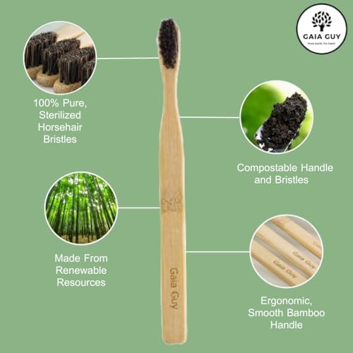 Cepillos de Dientes de Bambú Gaia Guy con Cerdas de Caballo - Paquete Familiar (Sin Nylon) - Compostables y Biodegradables - 4 Niños y 4 Adultos - imagen 6