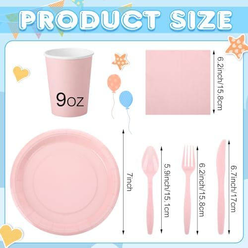 Set desechable de vajilla Mifoci de 96 piezas en colores pastel: platos, vasos, servilletas, cubiertos de plástico para fiestas, bodas y baby showers. - imagen 2