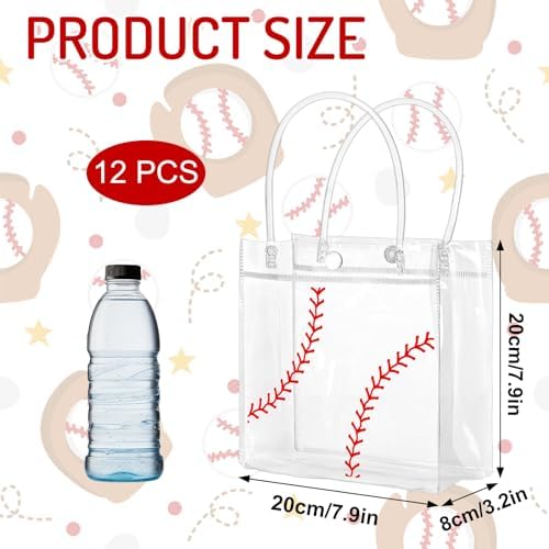 Bolsa de Regalo Whaline 12 Piezas de PVC Transparente para Pelotas de Béisbol con Asas, Tote para Fiesta de Cumpleaños y Baby Shower, 7.9 x 3.15 x - imagen 2