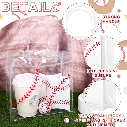 Bolsa de Regalo Whaline 12 Piezas de PVC Transparente para Pelotas de Béisbol con Asas, Tote para Fiesta de Cumpleaños y Baby Shower, 7.9 x 3.15 x - imagen 3